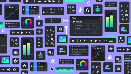 background of video editor processing tools. tool blocks. graphic movie editing. motion designer ui 
