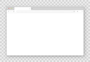 The design of the web browser window in white on a transparent background. An empty layout of the website's computer screen with a search bar and buttons. Vector illustration.