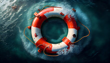 Lifebuoy In A Stormy Blue Sea Generative AI