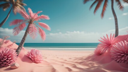 Poster - summer decoration with beauty beach background illustration. copy space. generative ai