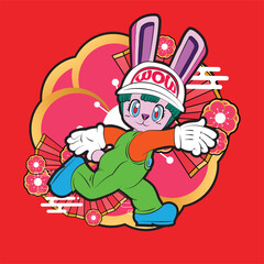 Poster - the rich rabbit illustration design for easter day with digital hand drawn
