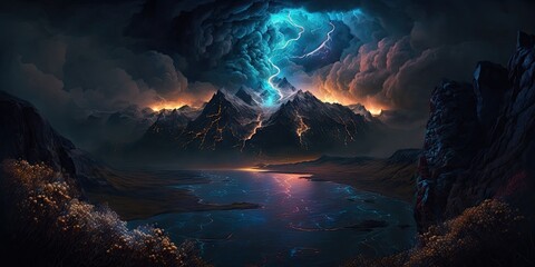 Wall Mural - night landscape view from sky beautiful night sky stars dark majestic. generative ai aig15.