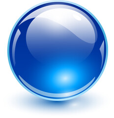 Shiny glass ball, blue vector trasparent sphere.