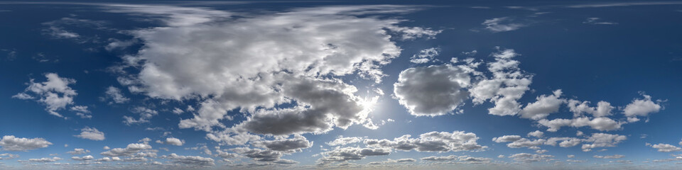 Wall Mural - blue skybox with cumulus clouds as seamless hdri 360 panorama with zenith in spherical equirectangul