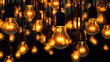 Light bulbs and a dark background. Generative AI