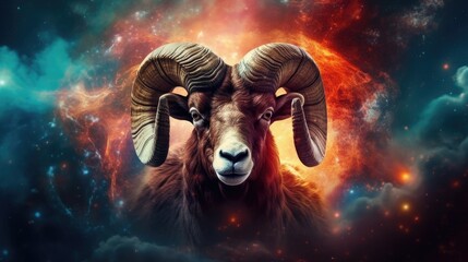 Wall Mural - Astrology calendar. Aries magical zodiac sign astrology. Esoteric horoscope and fortune telling concept. Aries zodiac in universe. Generative AI