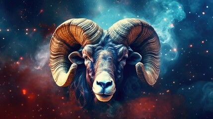 Wall Mural - Astrology calendar. Aries magical zodiac sign astrology. Esoteric horoscope and fortune telling concept. Aries zodiac in universe. Generative AI