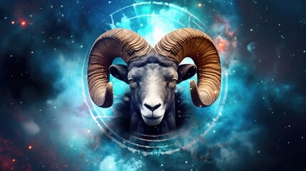 Wall Mural - Astrology calendar. Aries magical zodiac sign astrology. Esoteric horoscope and fortune telling concept. Aries zodiac in universe. Generative AI