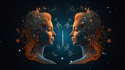 Wall Mural - Astrology calendar. Gemini magical zodiac sign astrology. Esoteric horoscope and fortune telling concept. Gemini zodiac in universe. Generative AI