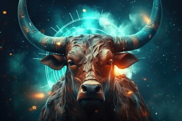 Wall Mural - Astrology calendar. Taurus magical zodiac sign astrology. Esoteric horoscope and fortune telling concept. Taurus zodiac in universe. Generative AI