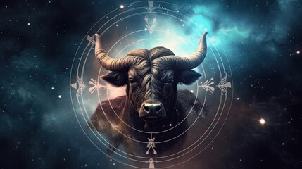 Wall Mural - Astrology calendar. Taurus magical zodiac sign astrology. Esoteric horoscope and fortune telling concept. Taurus zodiac in universe. Generative AI