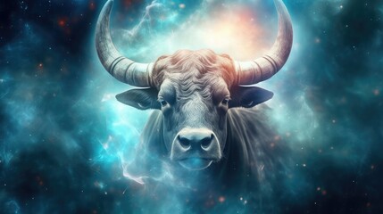 Wall Mural - Astrology calendar. Taurus magical zodiac sign astrology. Esoteric horoscope and fortune telling concept. Taurus zodiac in universe. Generative AI