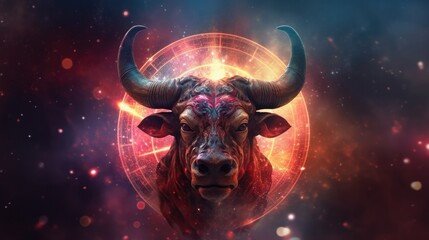 Wall Mural - Astrology calendar. Taurus magical zodiac sign astrology. Esoteric horoscope and fortune telling concept. Taurus zodiac in universe. Generative AI