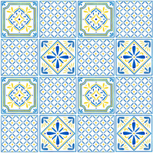 Watercolor Blue Italian Tiles Seamless Pattern