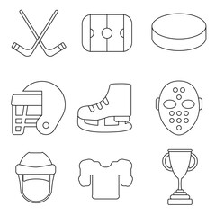 Wall Mural - Hockey vector icon set. Sport illustration sign collection. Sports Equipment symbol or logo.