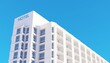 Modern hotel building in the city over blue sky 3d render resident wallpaper backgrounds