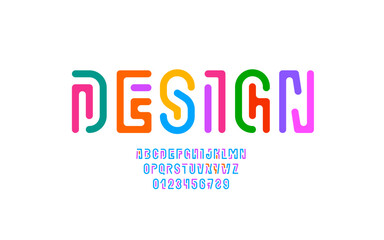 Wall Mural - Playful font alphabet from multi-colored lines, game style letters and numbers, vector illustration 10EPS