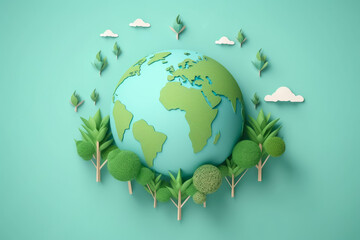 Wall Mural - Paper Art , World environment and earth day concept , Green planet environmental protection , Save the planet , Created with generative AI