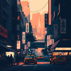 Wall Mural - Illustration of beautiful view of the city of Tokyo, Japan