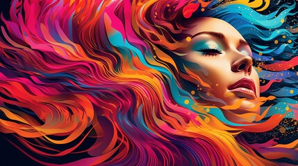 Wall Mural - Psychedelic woman portrait meditation colorful background created with generative ai