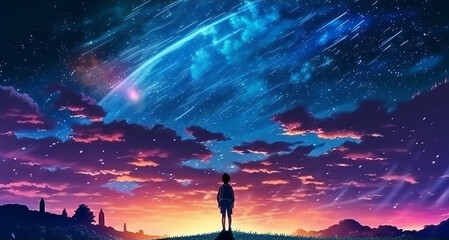 Wall Mural - ai generative image of an anime sky at night with a beautiful clouds and colorful image of universe