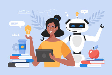 Wall Mural - education with artificial intelligence concept. modern vector illustration of student using ai techn