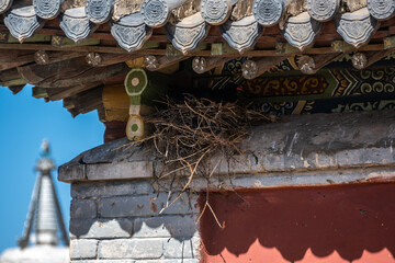 Wall Mural - Bird Nest on the roof of Erdene Zuu Monastery, is probably the earliest surviving Buddhist monastery in Mongolia located on Kharkhorin City