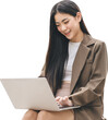 © dodotone - Young business asian woman using laptop computer typing keyboard isolated transparent background