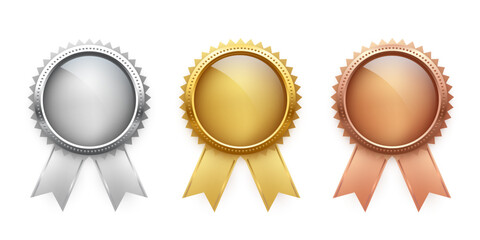 Wall Mural - gold, silver and bronze medals with ribbon set vector illustration. realistic isolated trophy and me