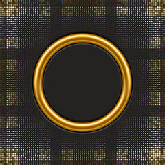 Wall Mural - gold ring on golden abstract glittering halftone black background vector illustration. 3d realistic 
