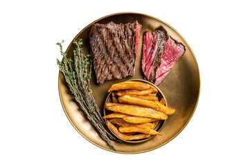 Sticker - Elk steak with herbs and french fry, game meat.  Isolated, transparent background