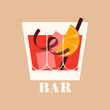 © Alina - Classical aperitif in old fashioned glass. Alcoholic drink in rocks glass with orange and straw. Vector illustration of bar card cover.