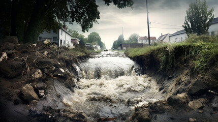 sanitary sewer overflow (sso) event, with heavy rainfall overwhelming the capacity of the sewage sys