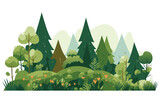 Fototapeta Las - Forrest landscape with grass and lots of trees, nature inspired vector illustration