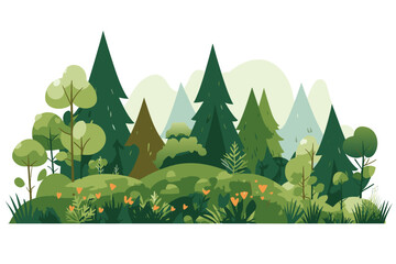 Forrest landscape with grass and lots of trees, nature inspired vector illustration
