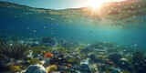 Fototapeta Do akwarium - AI Generated. AI Generative. Plastic ecology ocean sea water underwater pollution trash. Eco world problem. Graphic Art