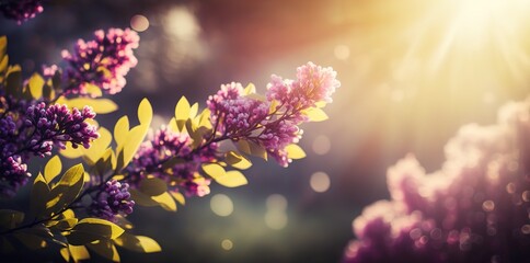 Wall Mural - lovely horizontal spring or summer flower backdrop, illuminated by the sun. generative ai