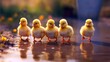 A group of adorable ducklings waddling in a row, depicting the charm of farmyard animals. Generative ai.