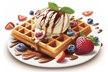 Wall Mural - Sweet morning treat, Belgian waffles are a breath of fresh air. Generative AI