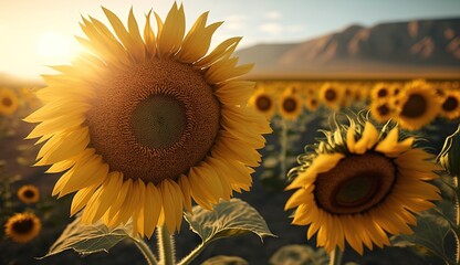 Wall Mural - Gorgeous field of sunflowers on a bright, sunny day. Generative AI