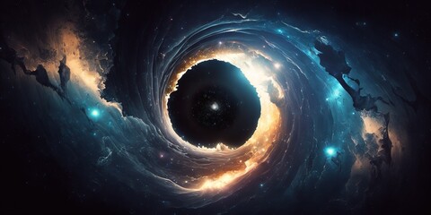 Wall Mural - Starry abstract space wallpaper with a black hole in the center Generative AI