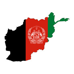 afghanistan map silhouette with flag isolated on white background