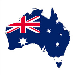 australia map silhouette with flag isolated on white background