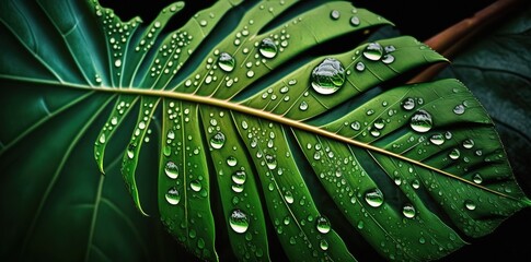 Wall Mural - leaf drips on a green background generative ai