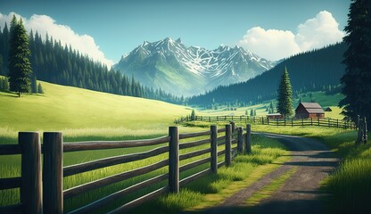 Wall Mural - The mountains in the summertime are very picturesque.a look at the pasture and the cows grazing there Generative AI