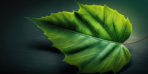 Canvas Print - Background of a green leaf for copy use in the summertime. Generative AI
