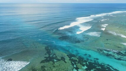 Wall Mural - Transparent ocean with waves and rip current. Aerial view