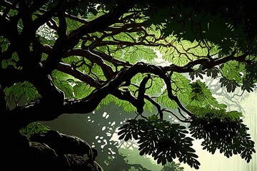 Wall Mural - under a large, shaded rain tree generative ai