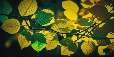 Wall Mural - leaves changing from green to yellow in fall generative ai