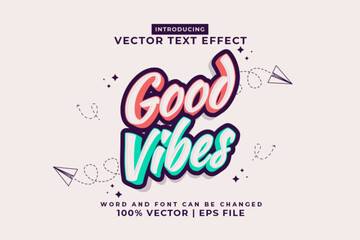 Editable text effect Good Vibes 3d Cartoon template style premium vector